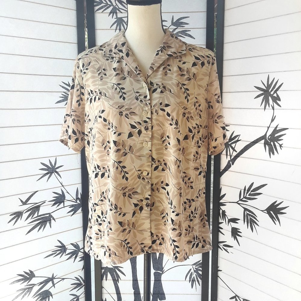 Laura Scott Leaf Vine Print Faux Button Down Shirt